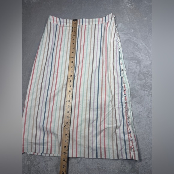 Madewell Button Slit Flecked Nebs Stripe Pearl Ivory Rainbow Midi Skirt Size 4 - Picture 9 of 16